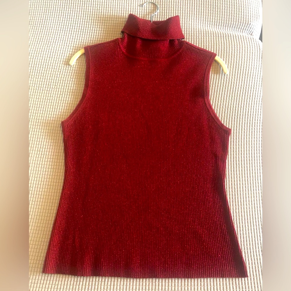 Merona Red sparkly sleeveless turtle neck sweater size L preloved